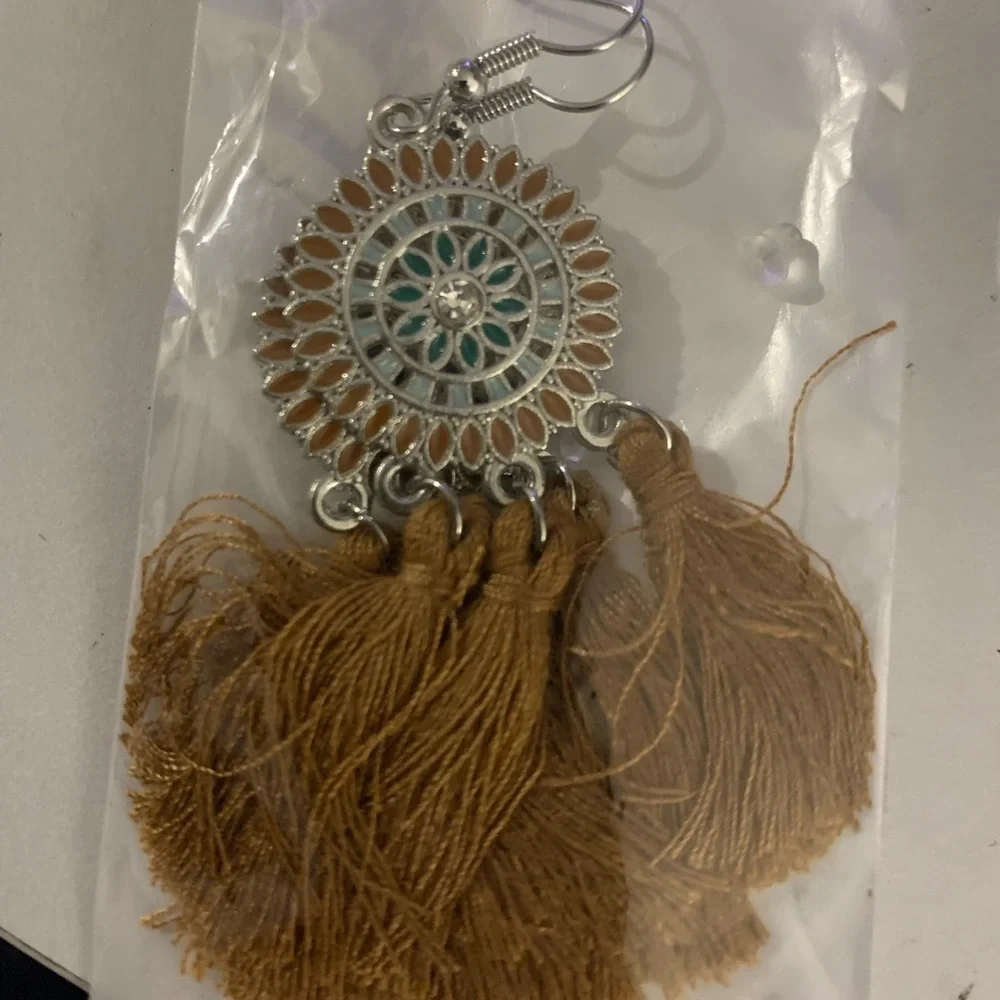 Rhinestone Sunflower Yarn Tassel Drop Earrings